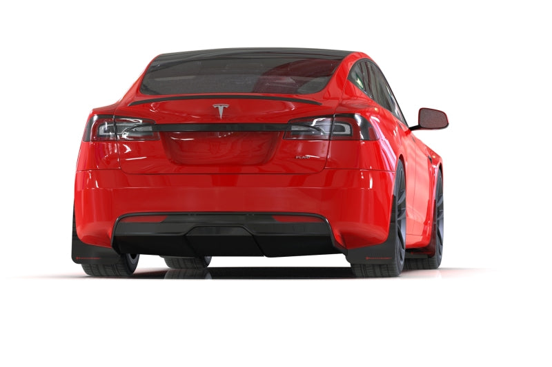 Rally Armor UR Mud Flaps - 2021-2026 Tesla S - Black/Red Logo - #MF101-UR-BLK-RD