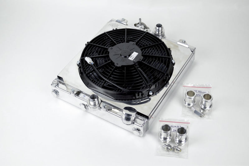 CSF 2858X Univ Half Radiator w/-16AN & Slip-On Fittings/12in SPAL Fan & Shroud