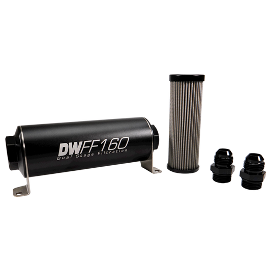 DeatschWerks Stainless Steel 10AN 100 Micron Universal Inline Fuel Filter Housing Kit (160mm)