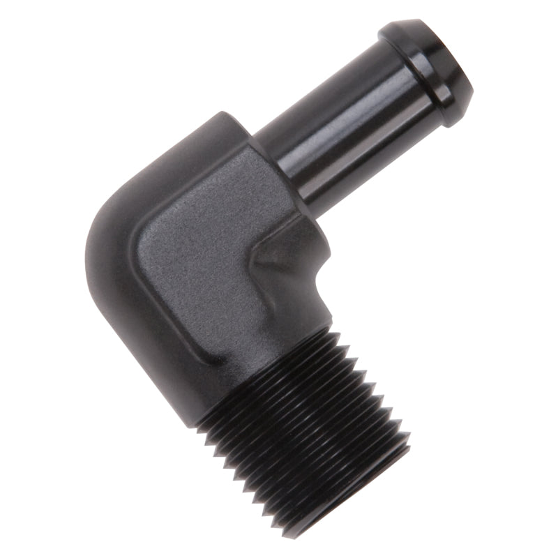 Edelbrock 8180 Hose End 90-Degree 1/2 in NPT to 1/2 in Barb Black Anodized