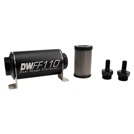 DeatschWerks Stainless Steel 3/8in 40 Micron Universal Inline Fuel Filter Housing Kit (110mm)