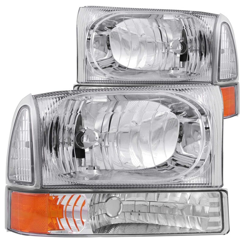 ANZO 1999-2004 Ford F-250 Super Duty Crystal Headlights - Chrome w/ Corner 2PC