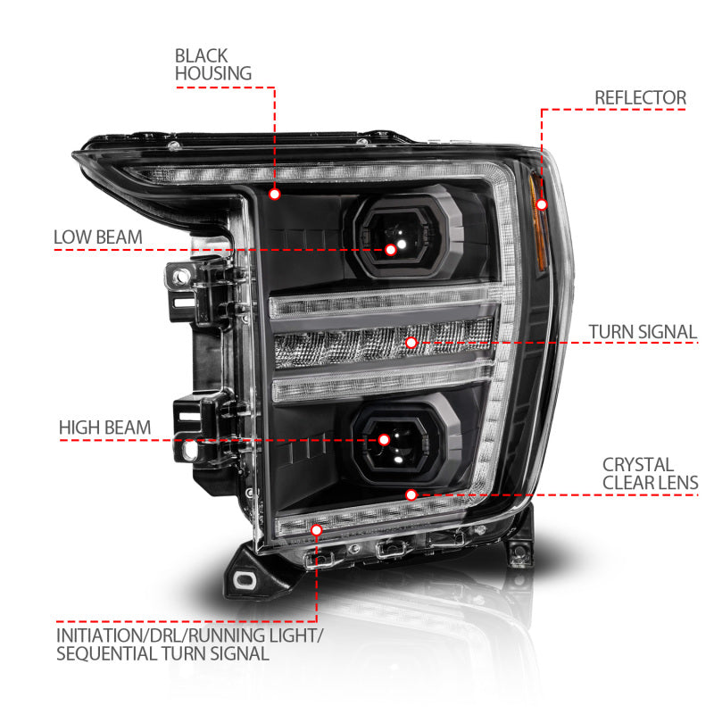 ANZO 2021-2023 Ford F-150 LED Projector Headlights - Black Housing / Clear Lens - Driver Side