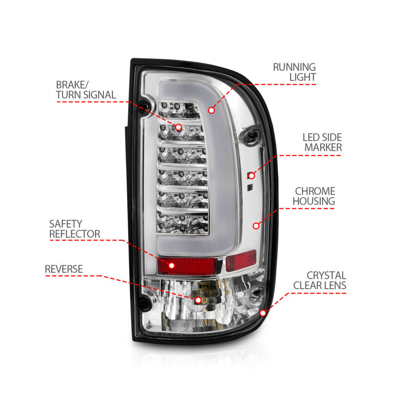 ANZO 95-04 Toyota Tacoma LED Taillights Chrome Housing Clear Lens (Pair)