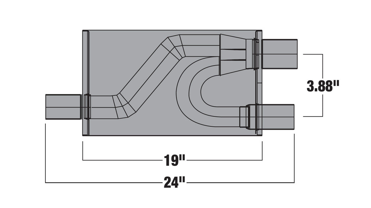 Borla 400499 ProXS Transverse Flow Muffler 3 in Inlet / 2.5 in Dual Outlet Notched Oval