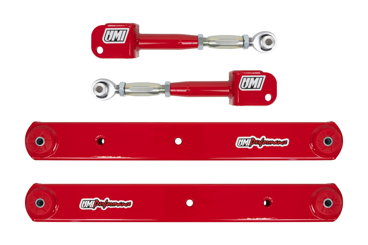 UMI Performance 402119-R Rear Control Arm Kit Boxed Lowers Adjustable Uppers Red