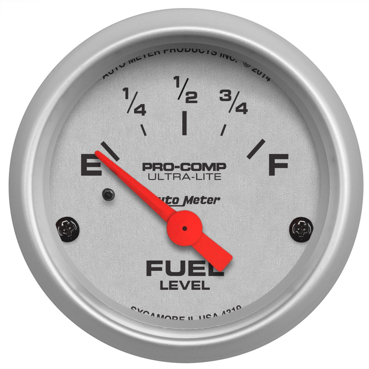AutoMeter 4319 Ultra-Lite 52mm 73-10 Ohm Short Sweep Electric Fuel Level Gauge