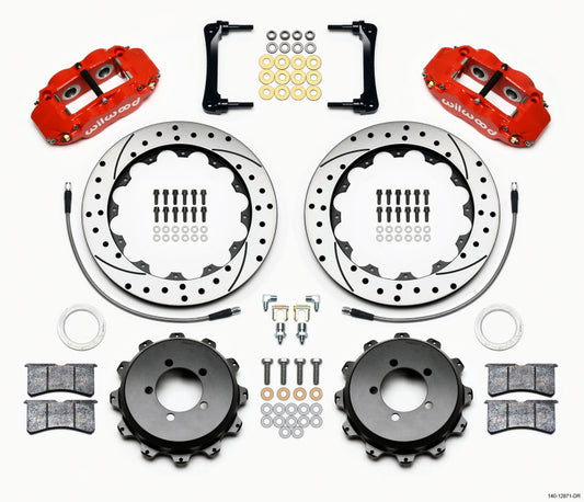 Wilwood Narrow Superlite 4R Rear Kit 12.88in Drilled Red 2012-Up Toyota / Scion FRS w/Lines - #140-12871-DR