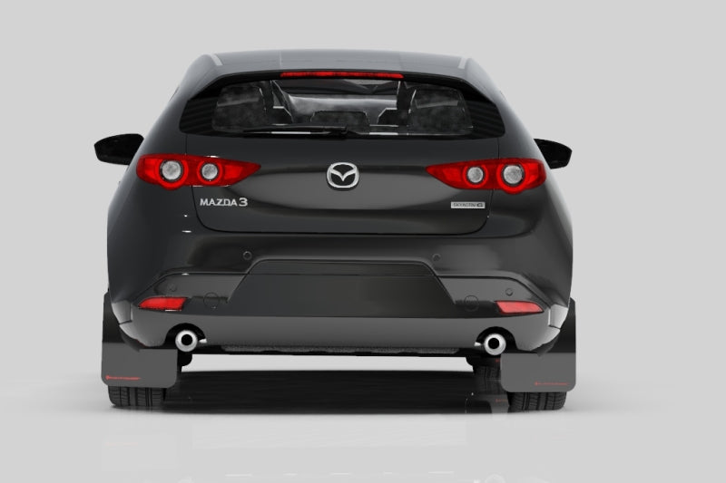 Rally Armor UR Mud Flaps - 2019-2025 Mazda 3 - Black/White Logo - #MF61-UR-BLK/WH