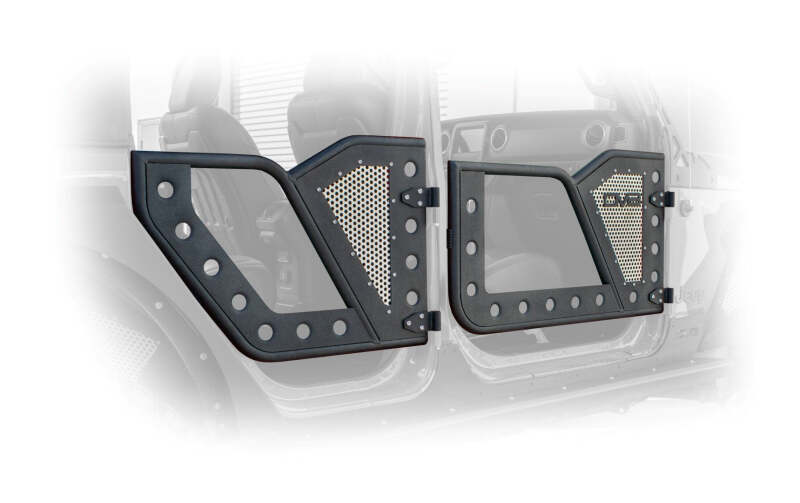 DV8 Offroad Jeep 18+ Wrangler JL / 20+ Gladiator JT Front Rock Doors w/ Perforated Aluminum Mesh - #RDJL-01F