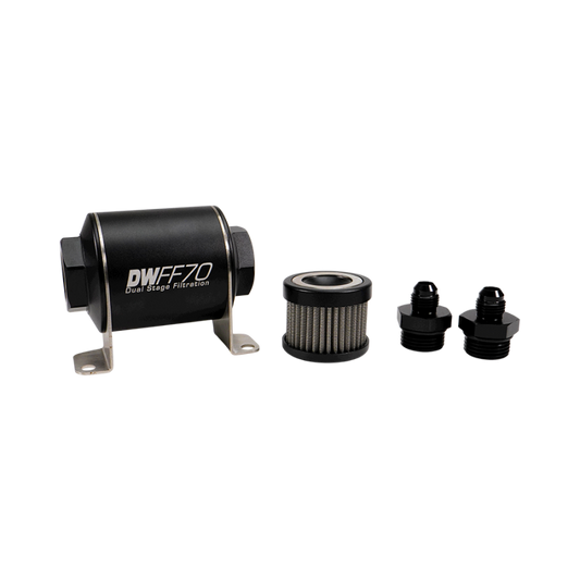 DeatschWerks Stainless Steel 6AN 100 Micron Universal Inline Fuel Filter Housing Kit (70mm)