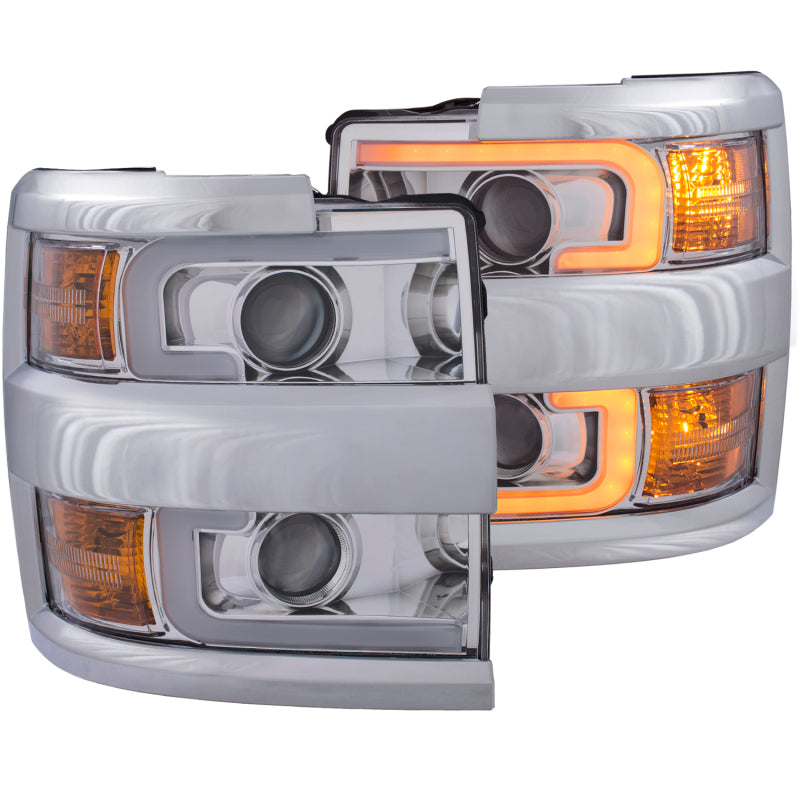 ANZO 2015-2019 Chevrolet Silverado 2500 HD LED Projector Headlights - Switchback Chrome (Chrome Trim) (Halogen Models Only)