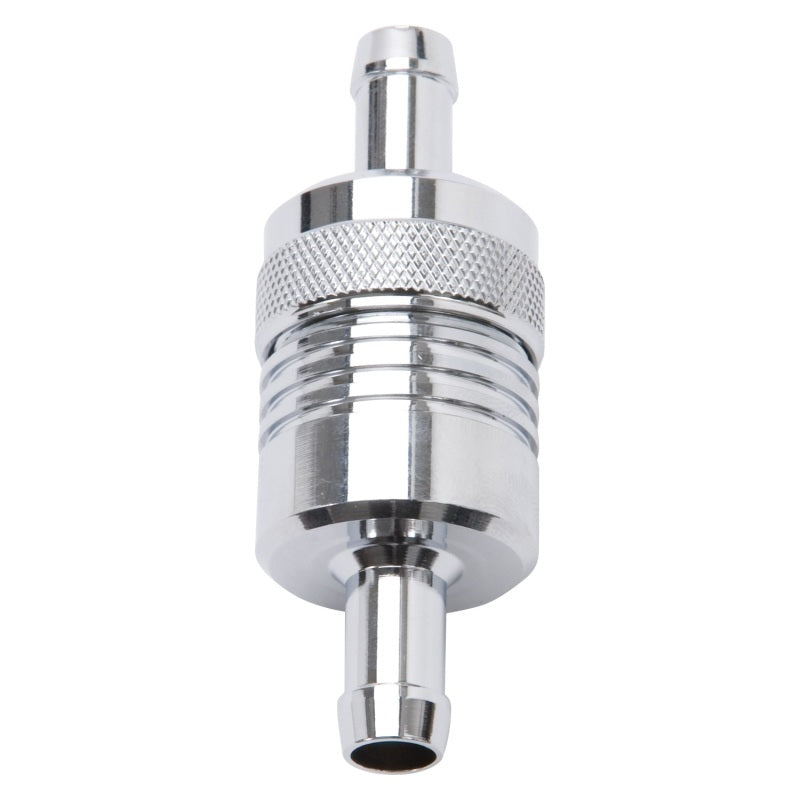 Edelbrock 8136 Fuel Filter Aluminum 3 in x 01/ 1/8 in 3/8 in Inlet/Outlet Chrome