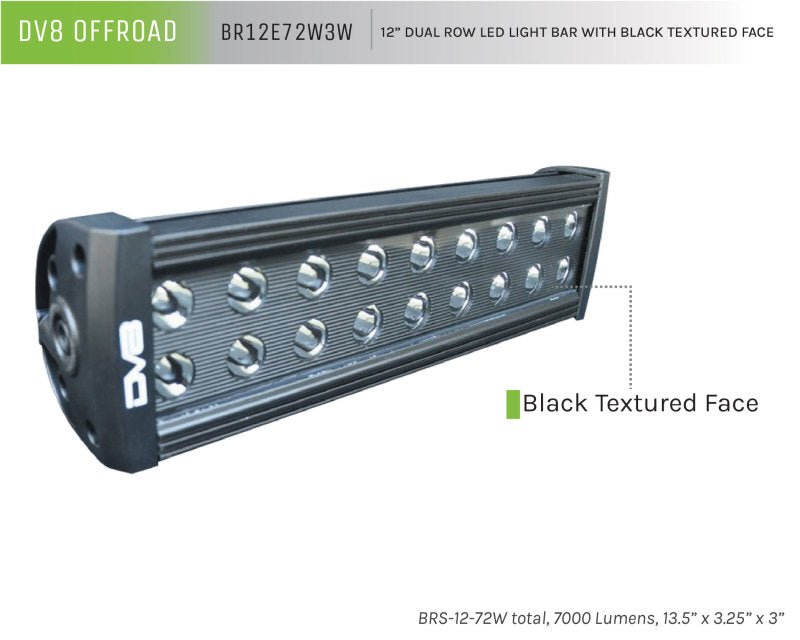 DV8 Offroad BRS Pro Series 12in Light Bar 72W Flood/Spot 3W LED - Black - #BR12E72W3W