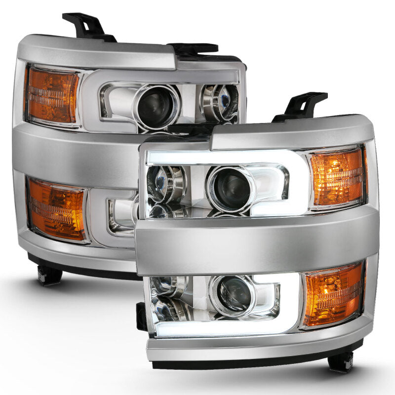 ANZO 2015-2019 Chevrolet Silverado 2500 HD LED Projector Headlights - Plank Style Chrome (Chrome Trim) (Halogen Models Only)