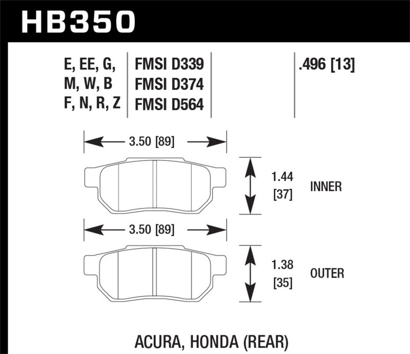 Hawk Performance HB350E.496 Blue 9012 Motorsport Brake Pads