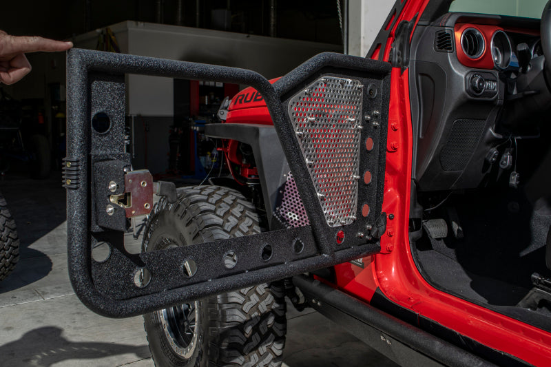 DV8 Offroad Jeep 18+ Wrangler JL / 20+ Gladiator JT Front Rock Doors w/ Perforated Aluminum Mesh - #RDJL-01F