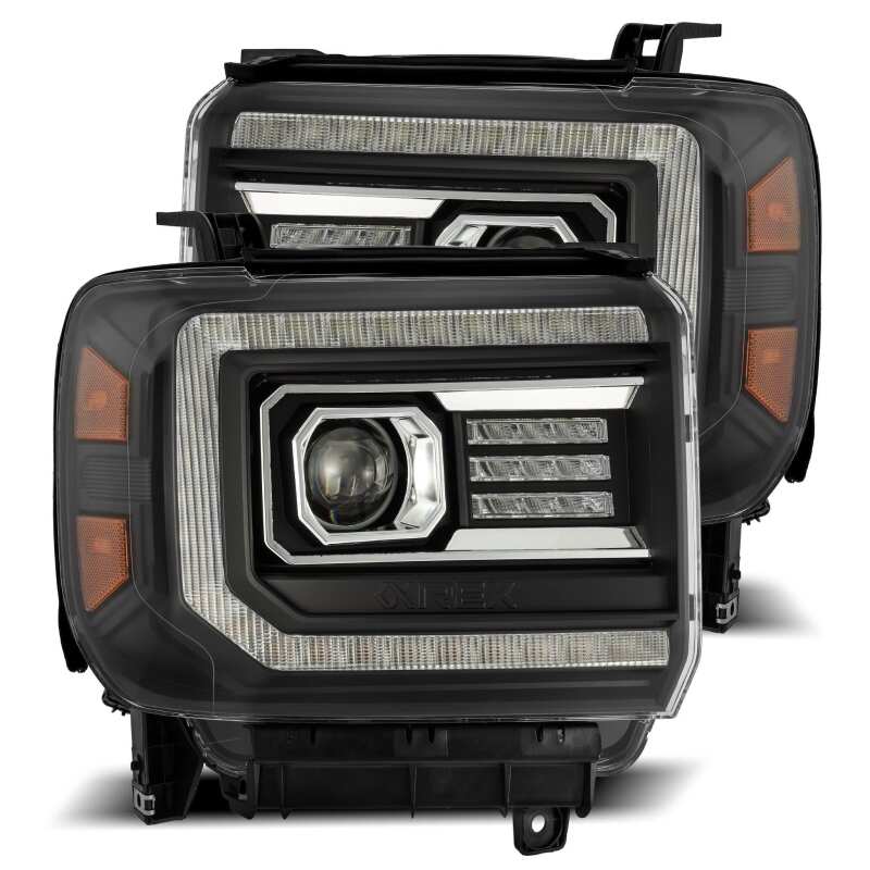 AlphaRex 880613 14-18 GMC Sierra PRO-Series Projector Headlights Plank Style Black w/Activation Light/Sequential Signal/DRL