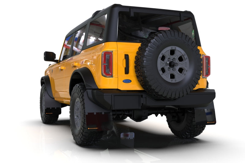 Rally Armor Mud Flaps - 2021-2025 Ford Bronco - RAL Hybrid Blk Flap/Met. Blk - #MF85-NO-PL-MBK