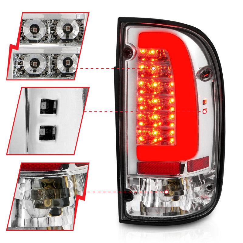 ANZO 95-04 Toyota Tacoma LED Taillights Chrome Housing Clear Lens (Pair)