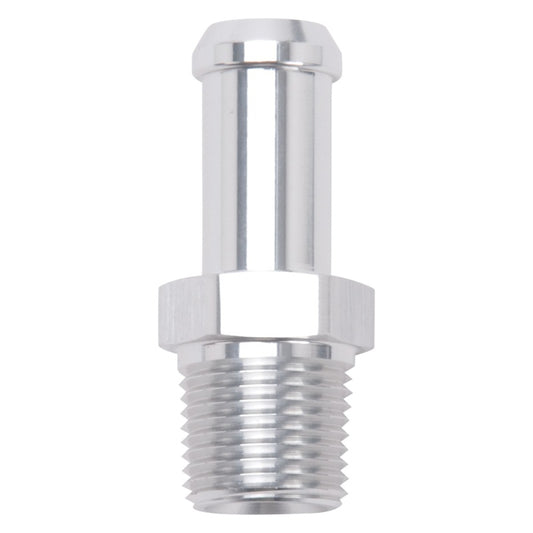 Edelbrock 8115 Hose End Straight 3/8 in NPT to 1/2 in Barb Clear Anodized