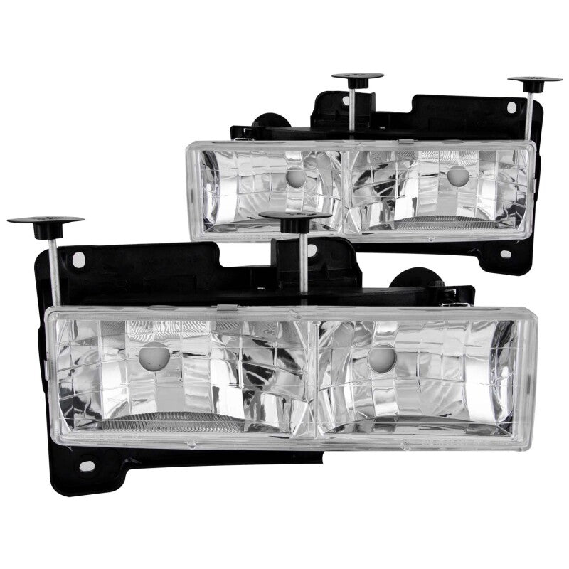 ANZO 1988-2000 Chevrolet C3500 Crystal Headlights - Chrome (w/o Bulbs)