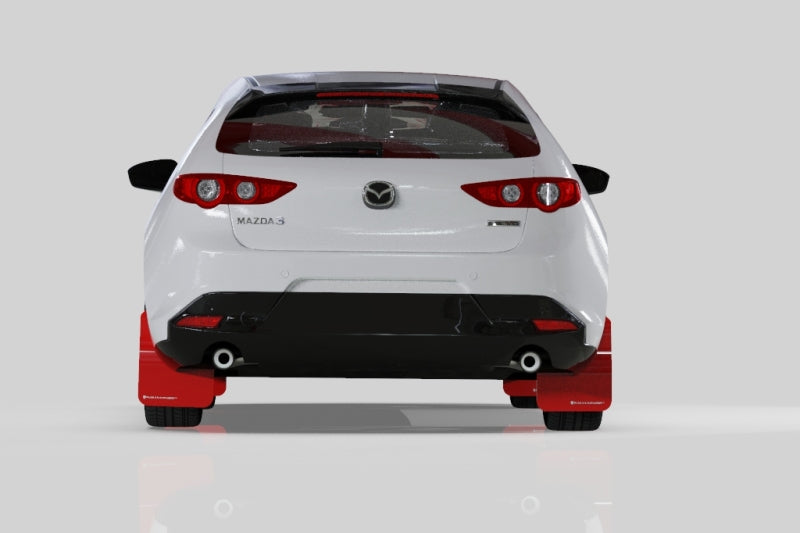 Rally Armor UR Mud Flaps - 2019-2025 Mazda 3 - Black/White Logo - #MF61-UR-BLK/WH