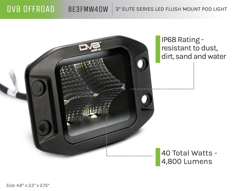 DV8 Offroad Elite Series 3in Cube LED Light 40W Spot 3W LED - #BE3FMW40W
