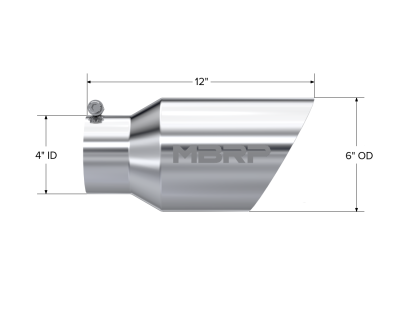 MBRP T5072 Exhaust Tip - 6" OD Dual Wall Angled 4" inlet 12" length | T304 Stainless