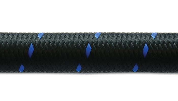 Vibrant -6 AN Two-Tone Black/Blue Nylon Braided Flex Hose (20 foot roll)