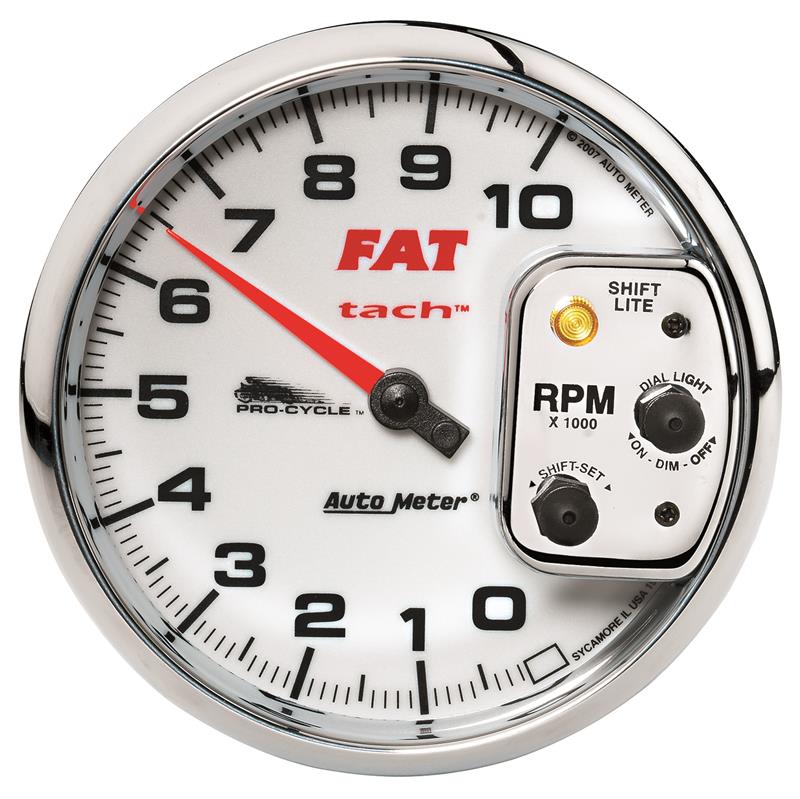 AutoMeter 19265 Pro-Cycle 5in 10K RPM Tachometer with Shift-Lite 2 & 4 Cylinder White