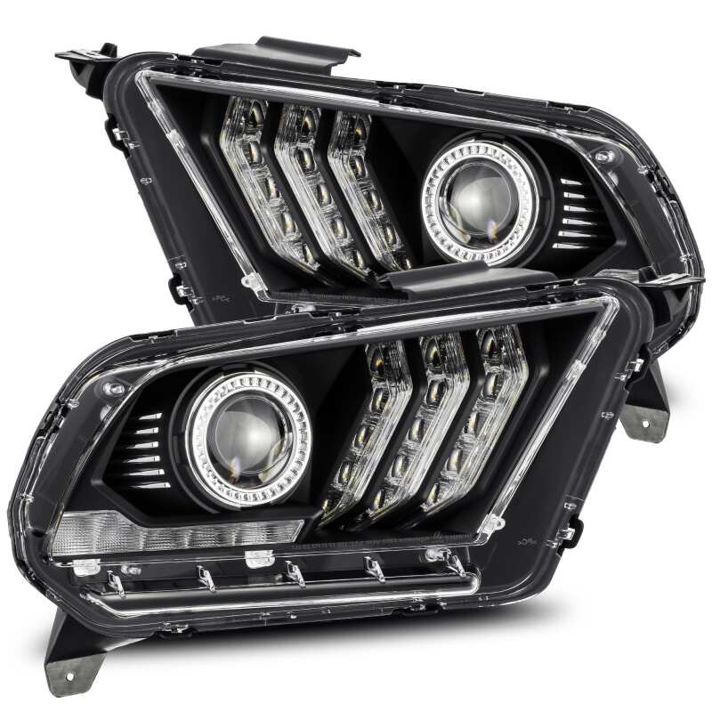 AlphaRex 880115 10-12 Ford Mustang LUXX LED Projector Headlights Plank Style Black with Activation Light/Sequential Signal