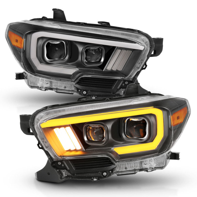 ANZO 2016-2023 Toyota Tacoma LED Projector Headlights - Switchback Black (For Halogen Version w/ DRL)