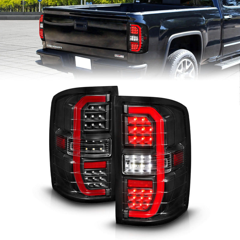 ANZO 14-19 GMC Sierra 1500 Full LED Taillights Black Housing Clear Lens (w/C Light Bars)
