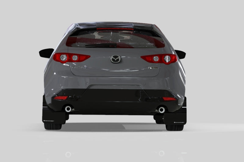 Rally Armor Mud Flaps - 2019-2025 Mazda 3 - RAL UR Blk Flap/Dark Grey Logo - #MF61-UR-BLK/DGRY