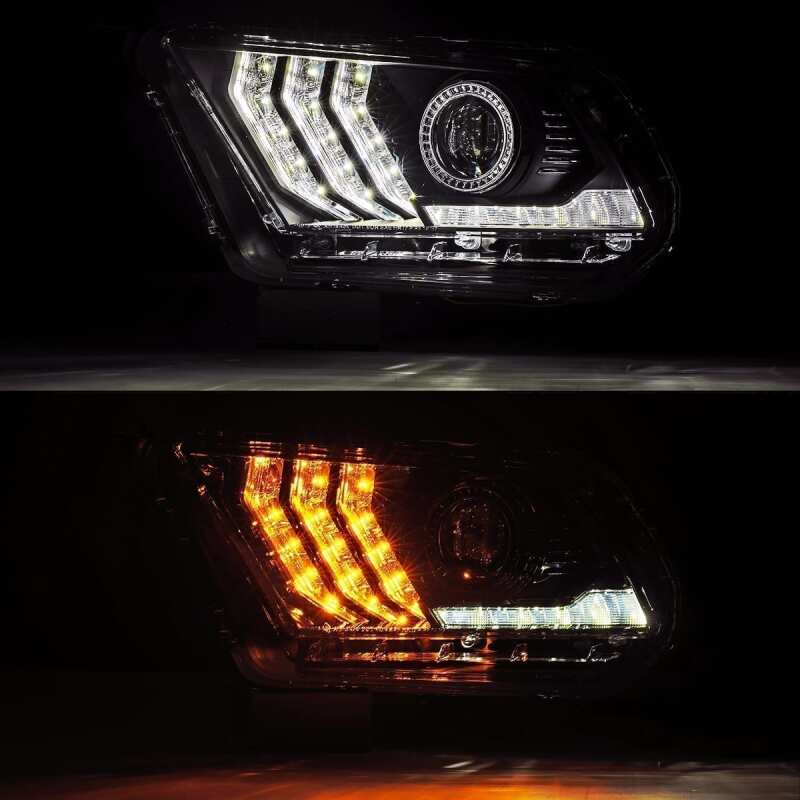 AlphaRex 880115 10-12 Ford Mustang LUXX LED Projector Headlights Plank Style Black with Activation Light/Sequential Signal