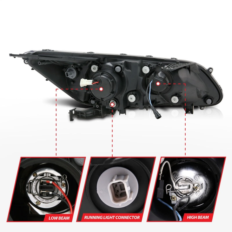 ANZO 2013-2015 Honda Accord (4dr ONLY) Projector Headlights w/ U-Bar Black
