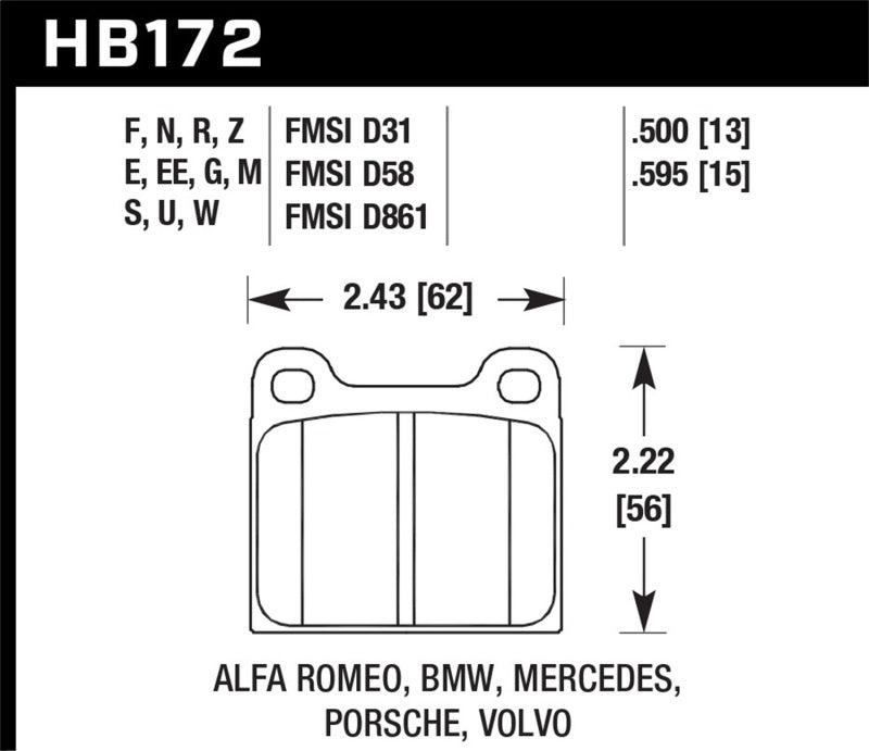 Hawk Performance HB172G.595 DTC-60 Motorsport Brake Pads