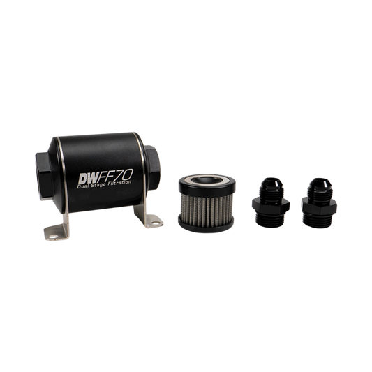 DeatschWerks Stainless Steel 8AN 100 Micron Universal Inline Fuel Filter Housing Kit (70mm)