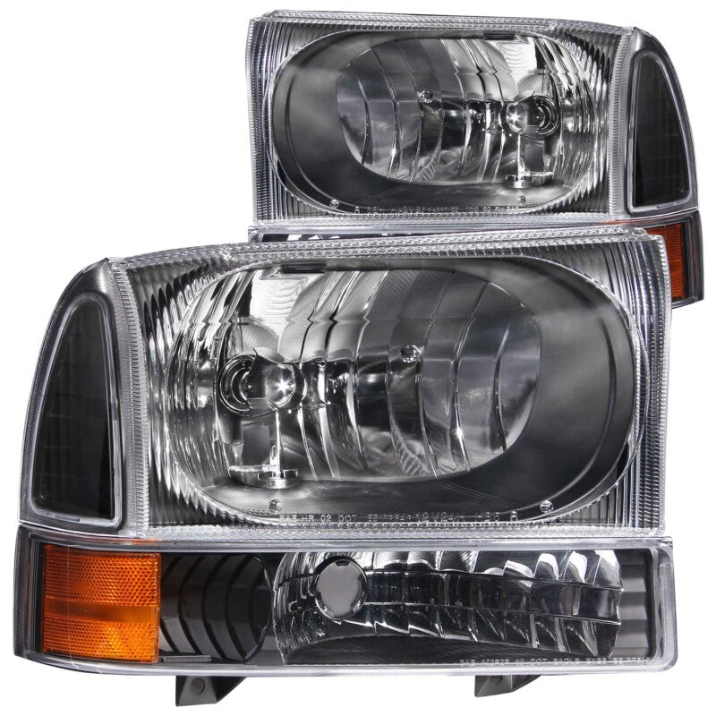 ANZO 1999-2004 Ford F-250 Super Duty Crystal Headlights - Black w/ 2PC Corner