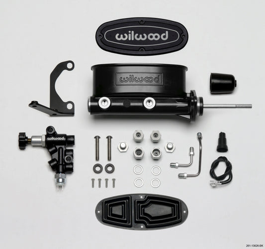 Wilwood HV Tandem M/C Kit w L/H Bracket & Prop Valve - 15/16in Bore Black-W/Pushrod - #261-13626-BK