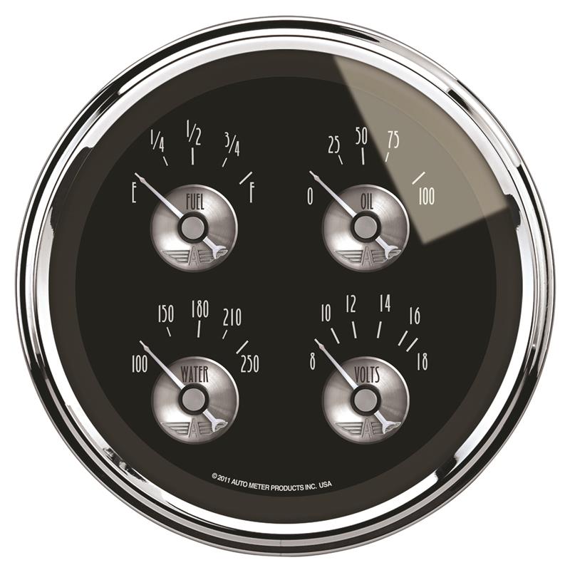 AutoMeter 2012 Prestige Black Diamond 5in Quad Gauge Oil Water Volt Fuel 0-90 Ohm