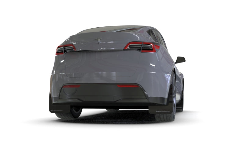 Rally Armor Mud Flaps - 2020-2026 Tesla Y - RAL UR Blk Flap/Dark Grey Logo - #MF72-UR-BLK/DGRY