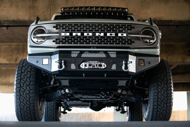 DV8 Offroad 2021+ Ford Bronco Front Bumper Winch Capable w/ Optional Bull Bar/Aux Light Opening - #FBBR-01