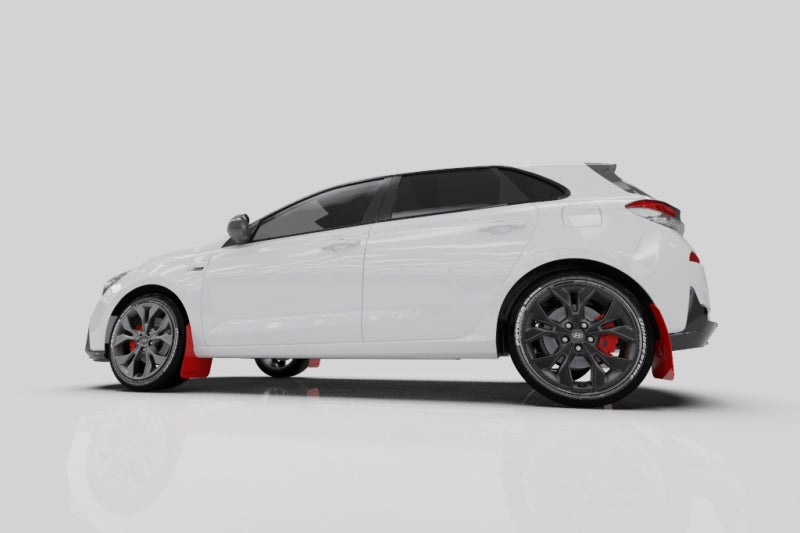 Rally Armor UR Mud Flaps - 2019-2020 Hyundai Elantra GT - Black/White Logo - #MF59-UR-BLK/WH