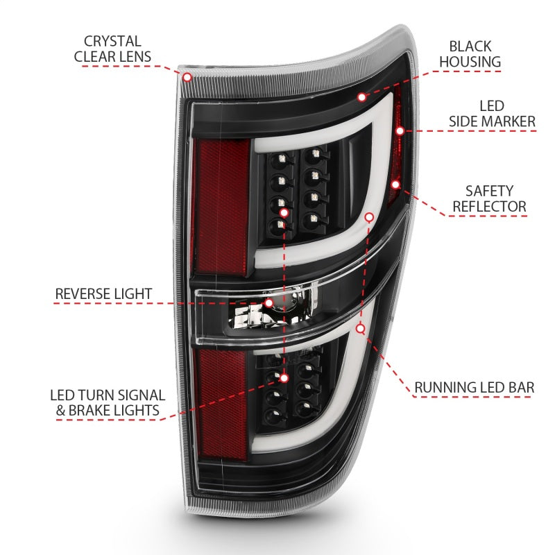 ANZO 2009-2014 Ford F-150 LED Taillights Black