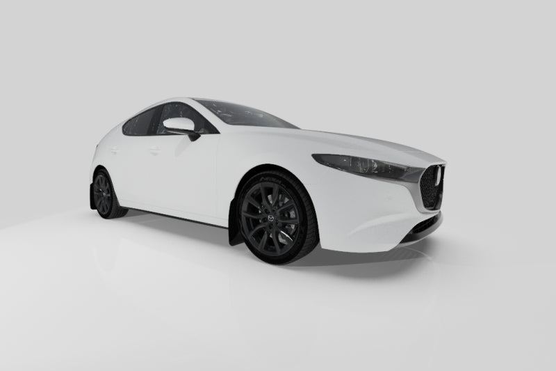 Rally Armor UR Mud Flaps - 2019-2025 Mazda 3 - Black/White Logo - #MF61-UR-BLK/WH