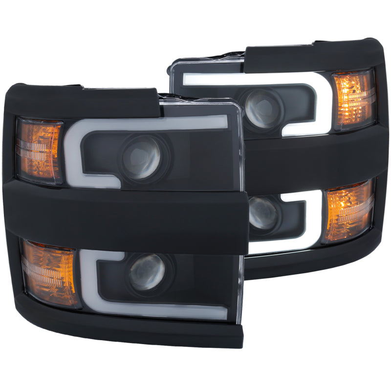 ANZO 2015-2019 Chevrolet Silverado 2500 HD LED Projector Headlights - Switchback Black (Gloss Black Trim) (Halogen Models Only)
