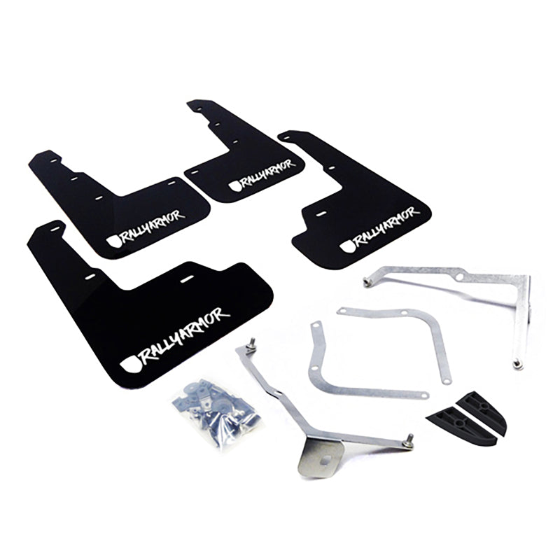 Rally Armor UR Mud Flaps - 2015-2021 Subaru WRX / WRX STI - Black/White Logo - #MF32-UR-BLK/WH-X