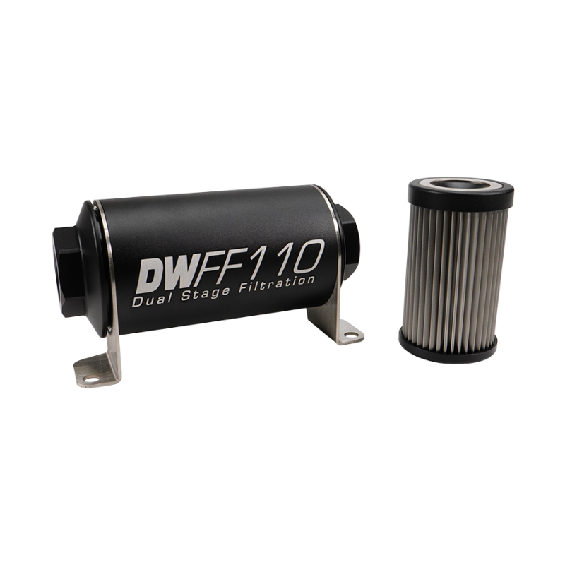 DeatschWerks Stainless Steel 10AN 100 Micron Universal Inline Fuel Filter Housing Kit (110mm)